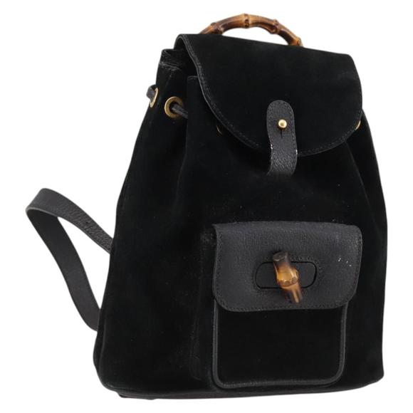 GUCCI Handbags - GUCCI Bamboo Backpack Suede Black Gold 003 2058 0030 Auth ep10853